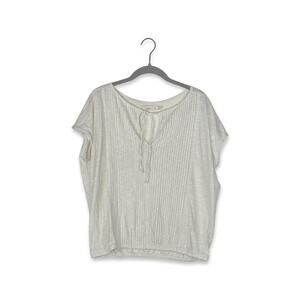 prAna Oatmeal Shirt Ribbed Chest with Key Hole Detail and Tie